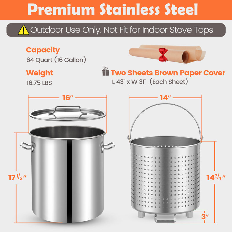 64-Quart Stainless Steel Stock Pot with Basket Insert