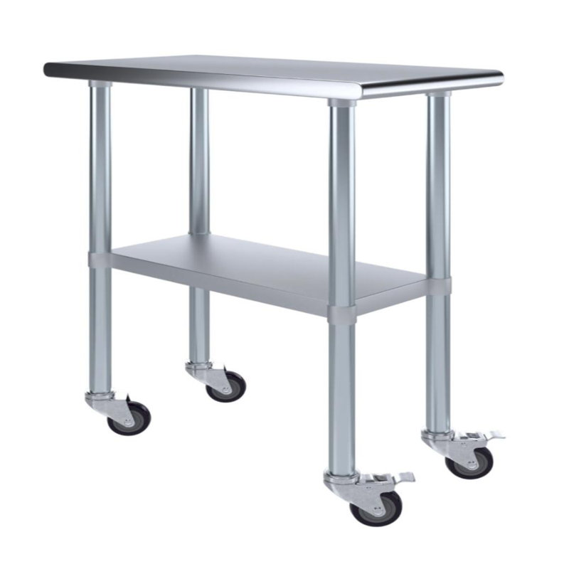 Table de préparation à roulettes express en acier inoxydable H 35 po x L 15 po x P 24 po avec tablette réglable et roulettes verrouillables Express KitchQuip