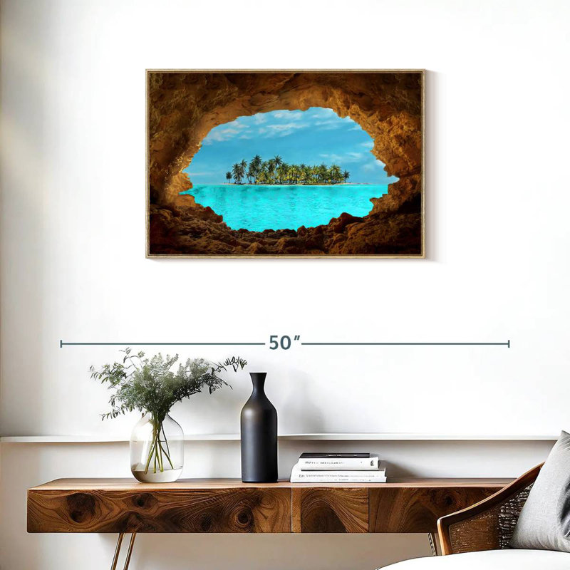 Île secrète, Cadre flottant en bois naturel, 31 po x 21 po