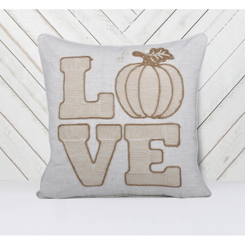 LOVE Pumpkin Embroidered Throw Pillow – Rustic Beige Fall Decor