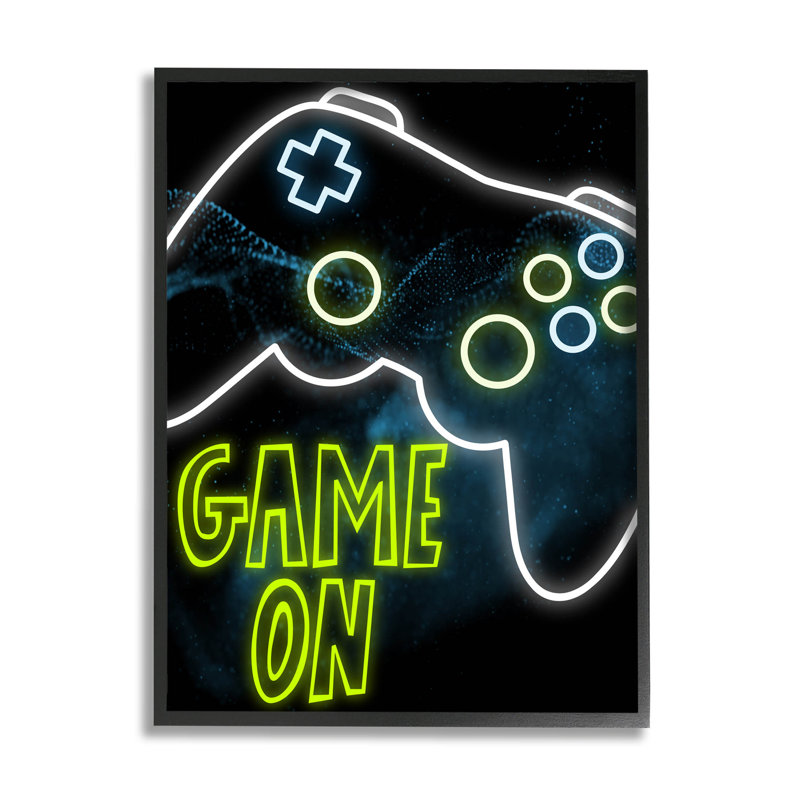 "Game On Neon", estampe numérique encadrée par Marcus Prime, H 14 po x l 11 po x P 1,5 po, Giclée encadrée noir minuit