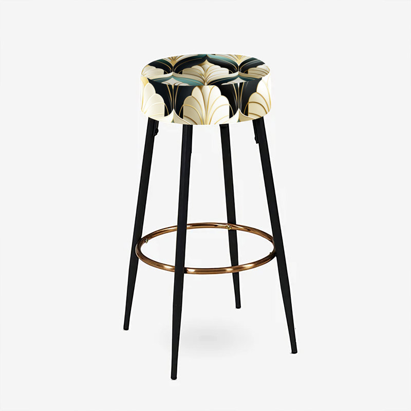 Ensemble de 2 tabourets de bar damassés style années 70 émeraude et doré