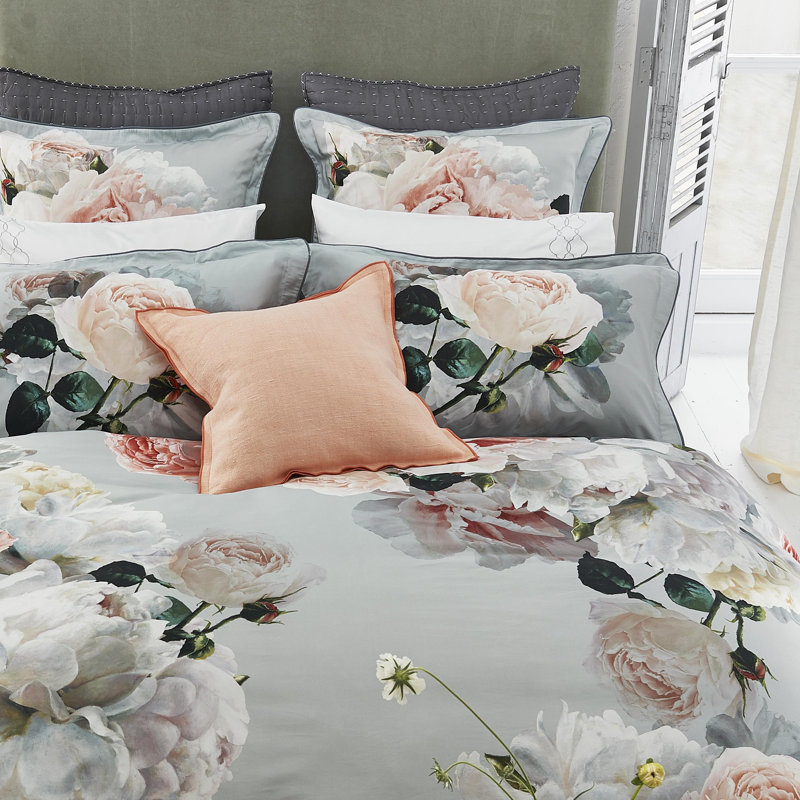 Peonia Grande Zinc Duvet Cover, King Duvet Cover