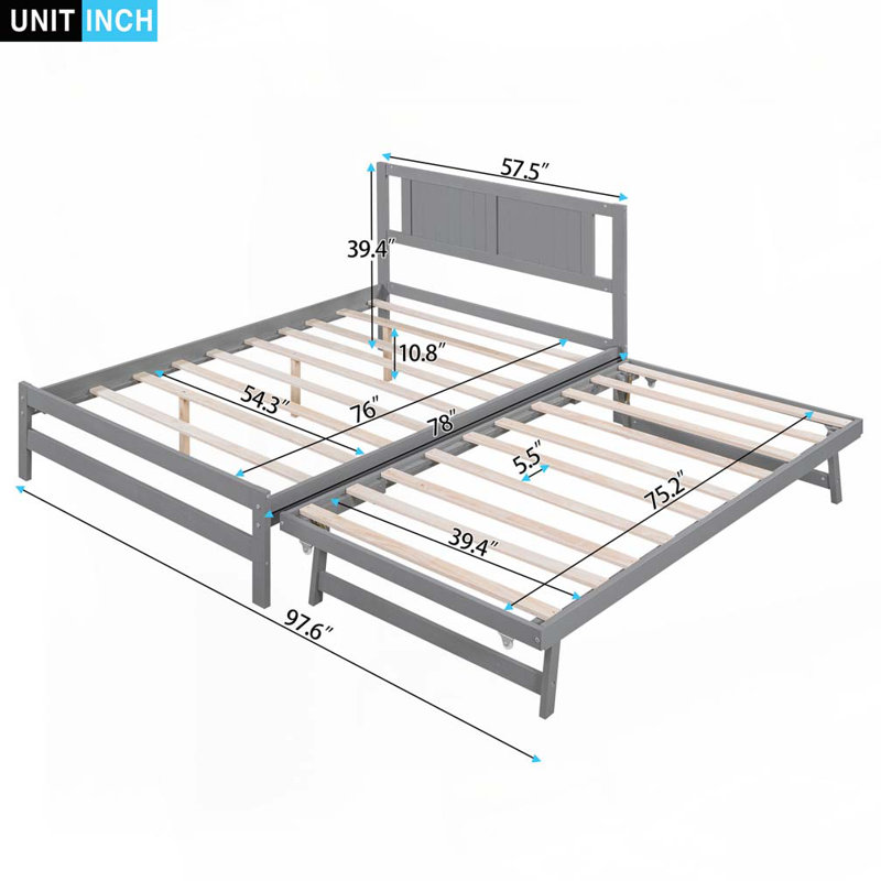 Lit plateforme avec lit gigogne réglable, gris