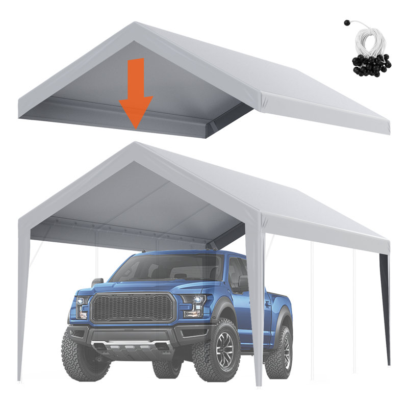 Gray 10' x 20' Waterproof Carport Canopy Cover with Aluminum Frame
