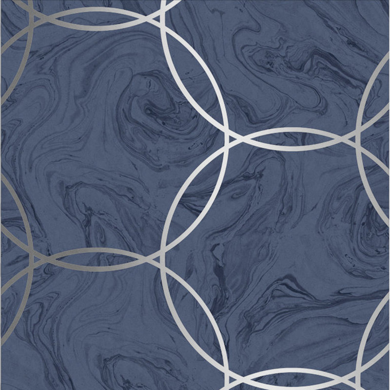 Aqueous Geometric Metallic Wallpaper Roll, Cobalt