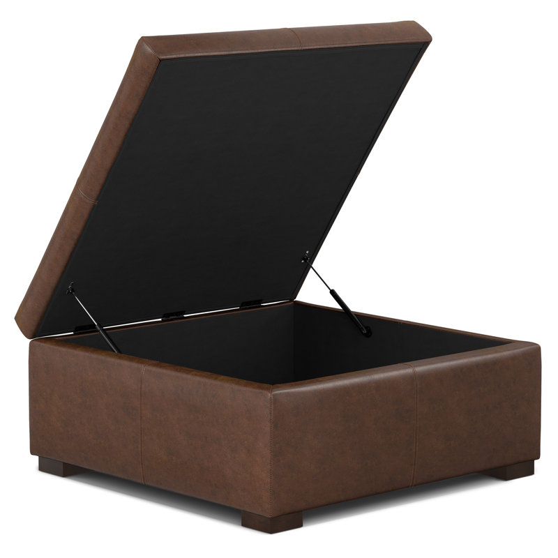 Gabbie 36"W Upholstered Vegan Leather Contemporary Square Lift-Up Coffee Table Storage Ottoman with Hidden Storage