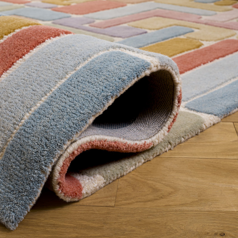 80% laine touffetée à la main; Tapis géométrique 20% coton, Rectangle 5' x 8'