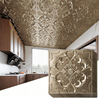 Art3d 24'' L x 24'' W Textured PVC Glue Up & Drop-In Ceiling Tile for Interior Home Decor(Set of 12)