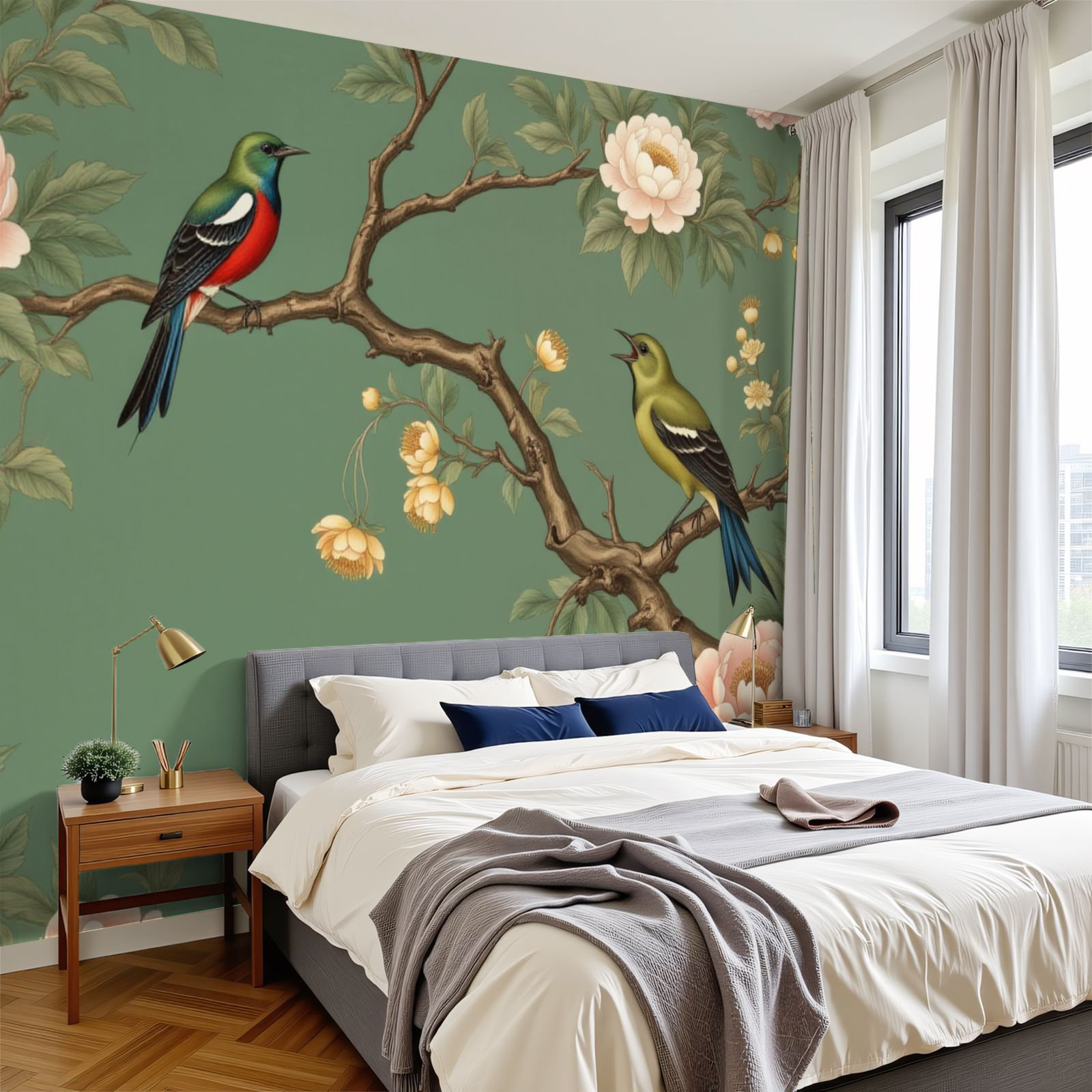Red Barrel Studio Nature Peel and Stick Wallpaper Green Floral Vintage ...