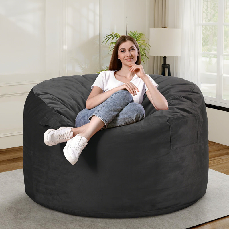 3Ft Velvet Memory Foam Bean Bag - Plush Adult Lounger With Removable Washable Cover