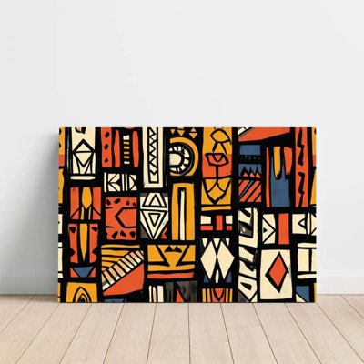 1Pc Framed Canvas Poster Print African tribal totems, geometric abstract patterns, primitive art style Wall Art, Wall Decor, Perfect for Room Decor Li