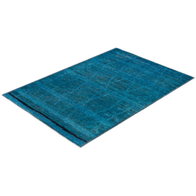 Overdyed Hand-Knotted Wool Modern-Contemporary Blue Area Rug 5' 9" x 8' 3"