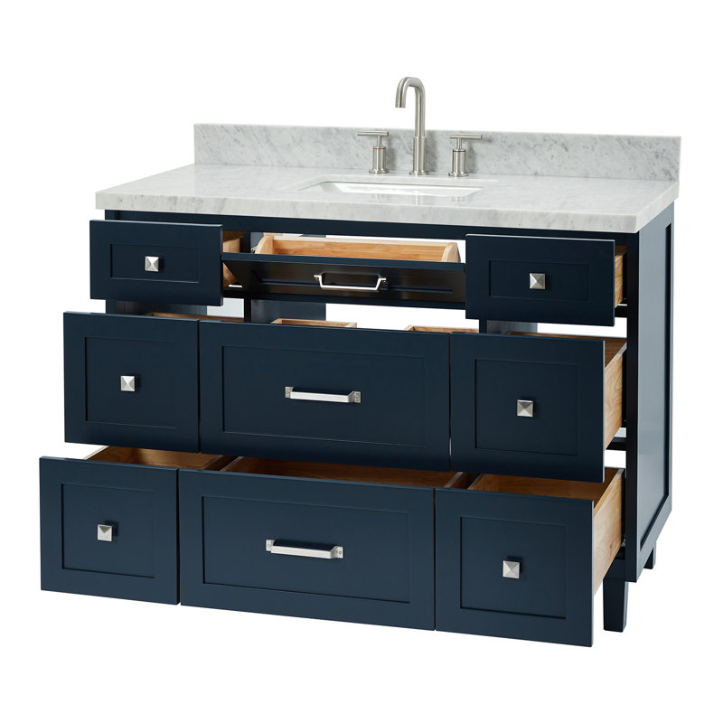 ARIEL Monroe 49 Single Sink Bathroom Vanity with Italian Carrara Marble Top, Midnight Blue, 49", Carrara White Marble
