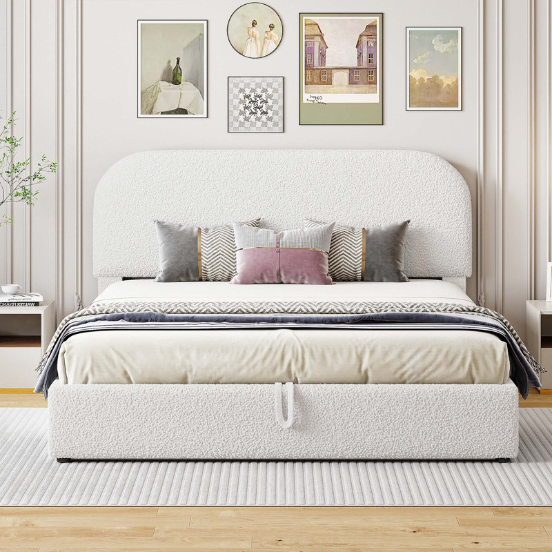 Lit plateforme tapissier Teddy, Blanc, Grand lit