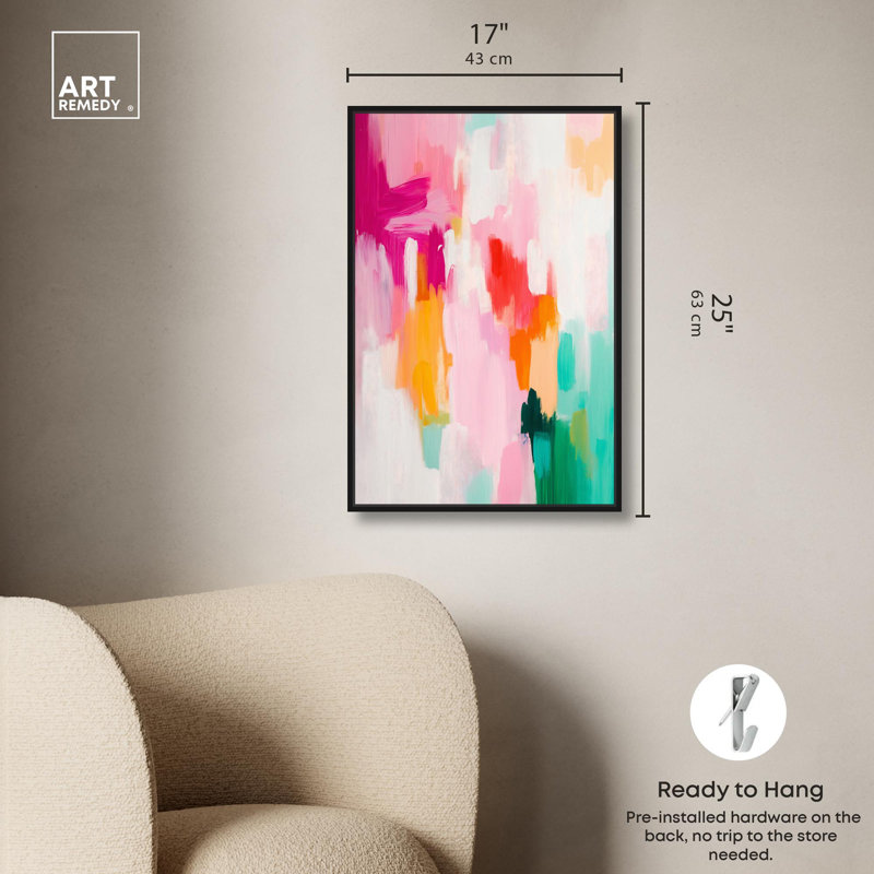 Art Remedy Neon Colors Abstract Canvas, 25" H x 17" W, Black Floater Framed