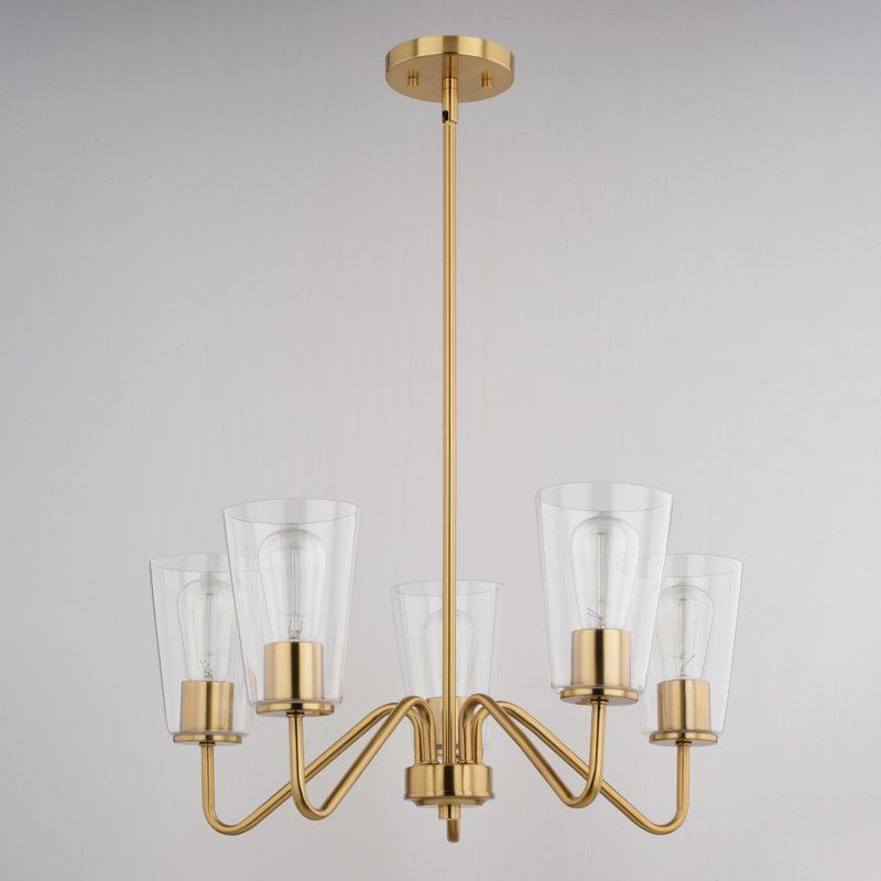 Therman 5 - Light Dimmable Shaded Chandelier, Brass