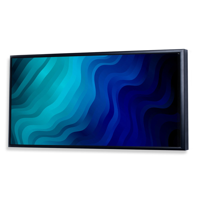 Abstraits vagues turquoise lapidées - impression sur toile, Cadre noir, H 16 po x l 32 po x P 1 po
