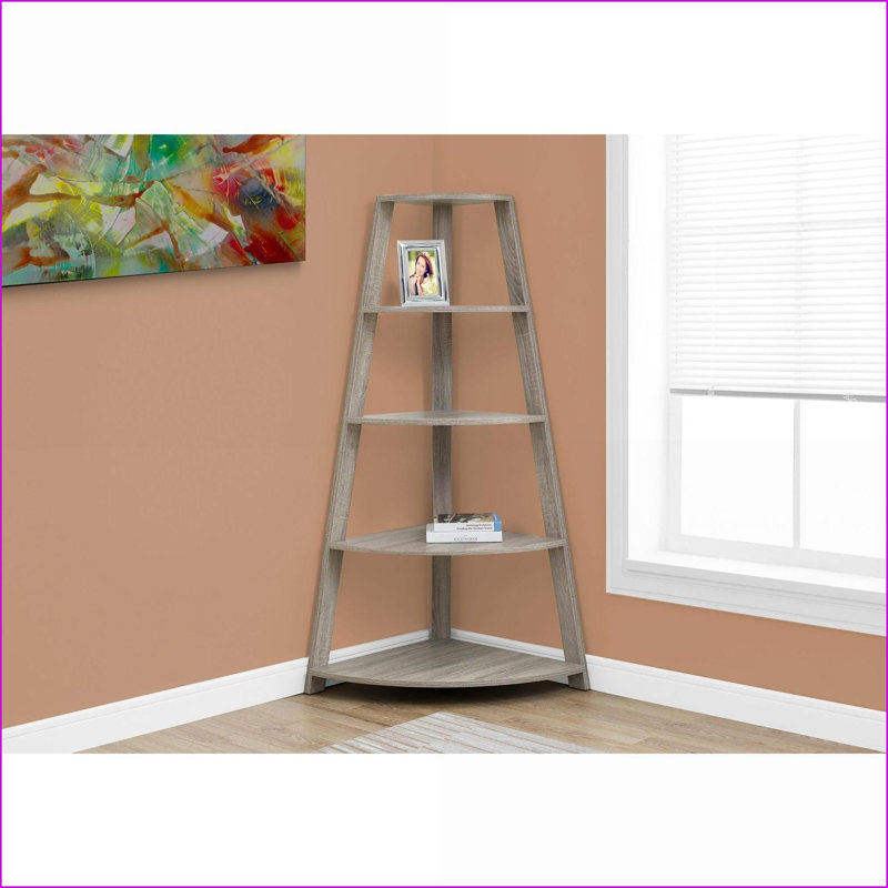 Bibliothèque de coin à 4 niveaux avec bibliothèque, H 60 po contemporain taupe foncé | Taupe | Panneau de particules, Taupe