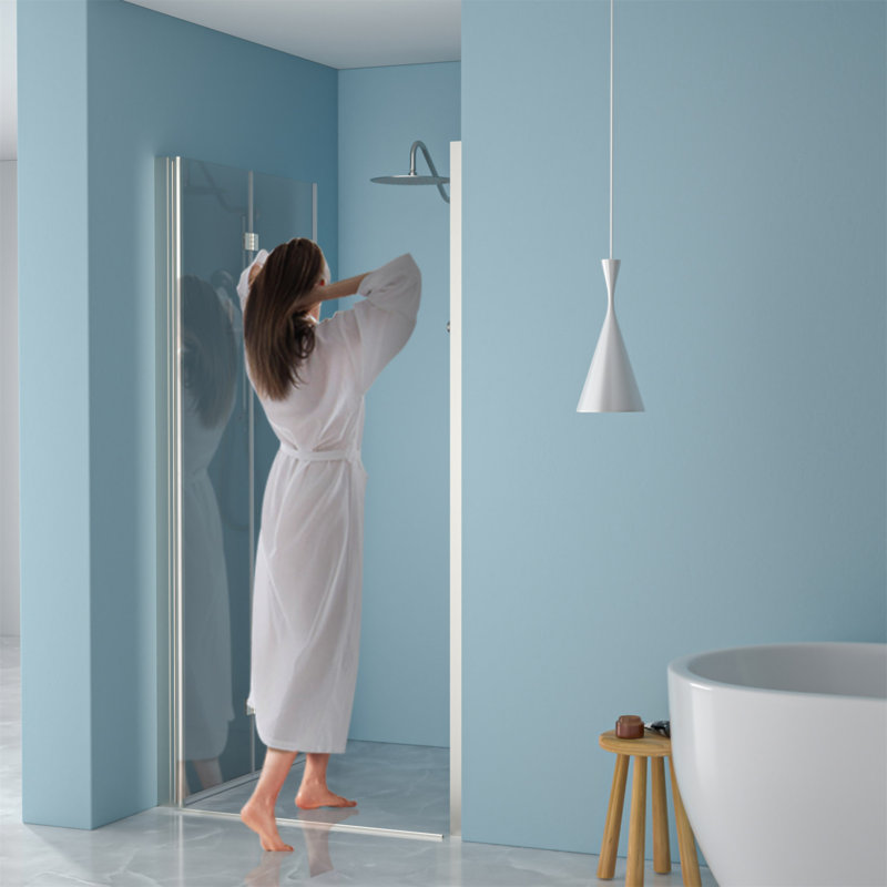 Porte de douche pliante sans cadre 36 po x l 72 po avec verre trempé, 1/4 po (6 mm), argent brossé