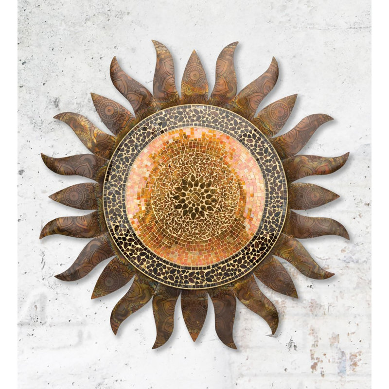 Décoration murale d'extérieur 36 pouces en métal avec finition multicolore résistante aux intempéries pour l'intérieur et l'extérieur - Doré