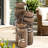 31" Tropical Water Fountain with LED Lights, Tiki Head Bowl Sculpture Cascading Waterfall Decor, 3-Tier Weather-Resistant Resin Outdoor Feature