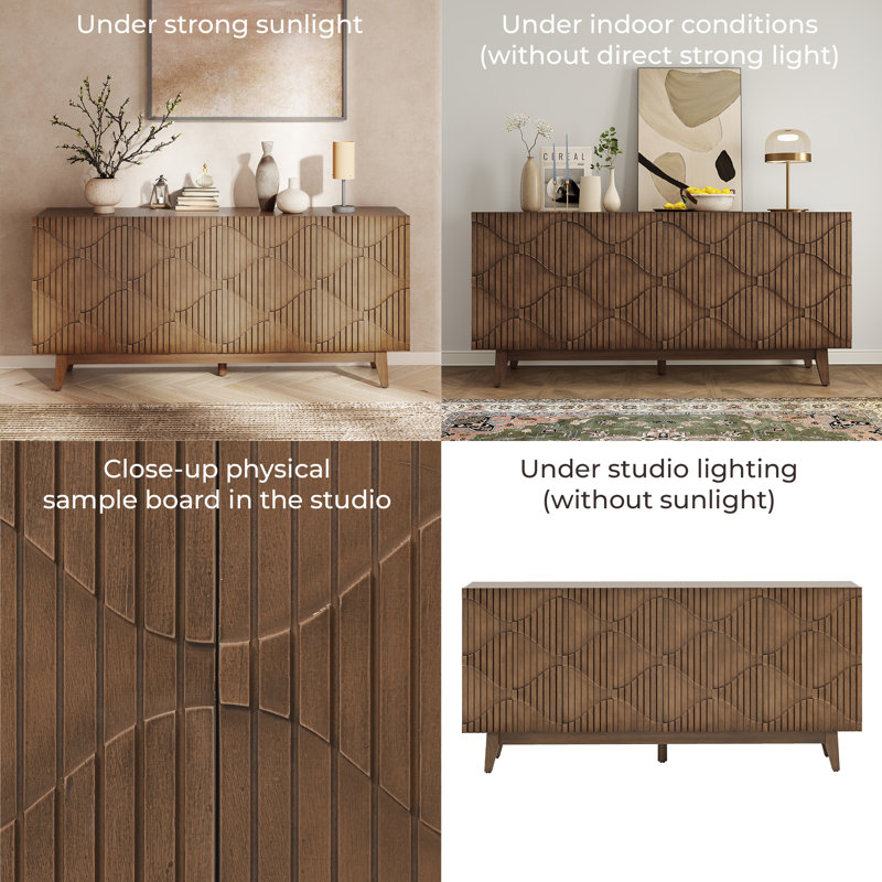 65" Wide Sideboard with Solid Wood Legs, Brown