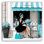 «Chic Woman at Paris Café with Blue Accents», art mural sur toile tendue