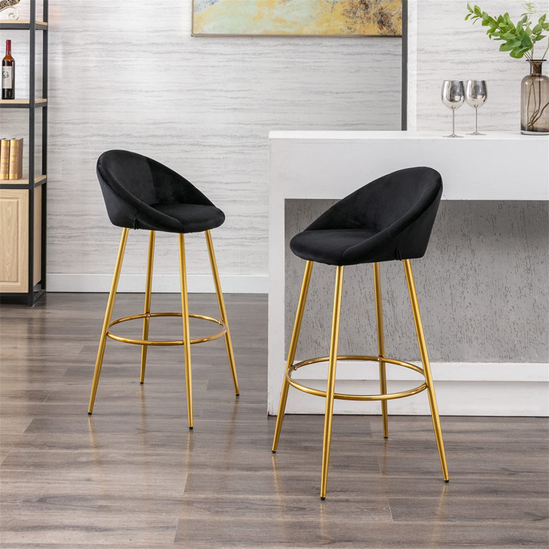 Upholstered Counter Stool with Metal Frame, Black