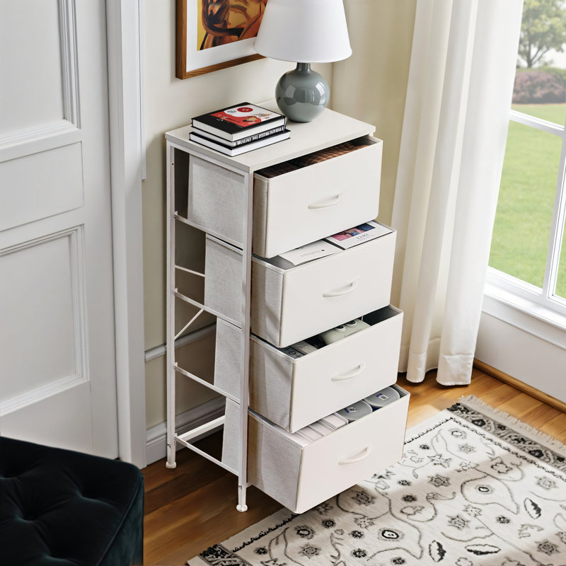 Dresser With 4 Drawers, Tall Dresser For Bedroom, Large Dresser Chest For Living Room, White