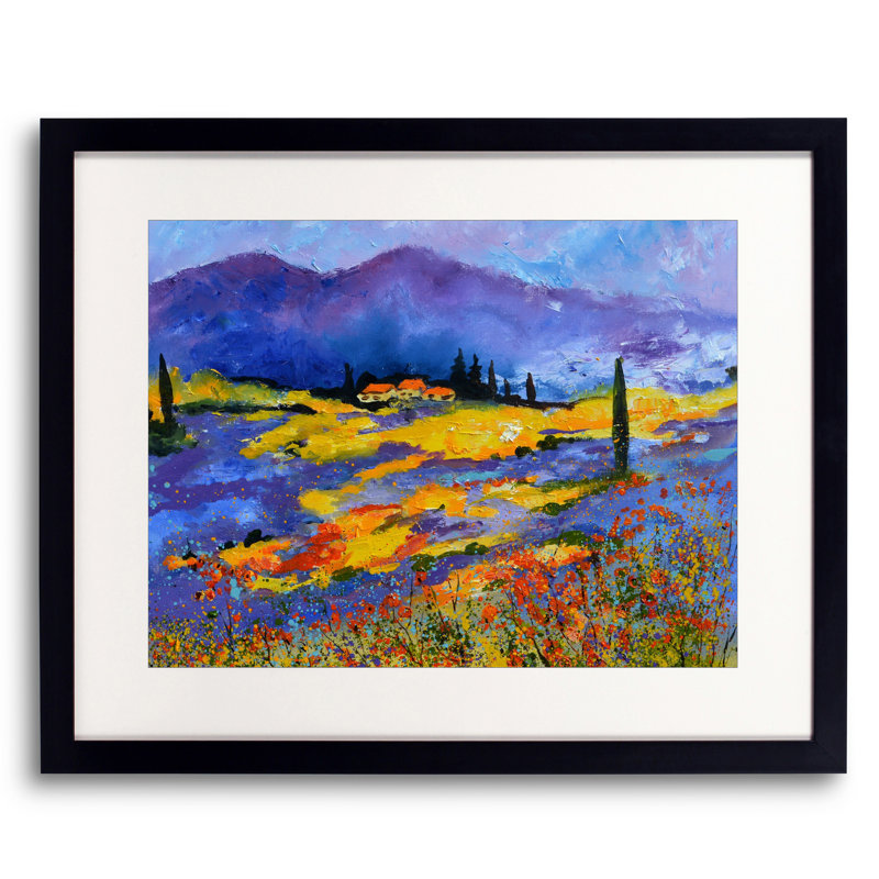 Provence Lavender par Pol Ledent - Peinture, Papier avec cadre noir, H 20 po x l 16 po
