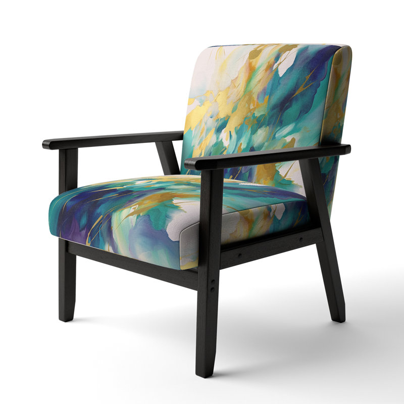 Gold and Turquoise Order In Complexity II - Upholstered Modern Arm Chair, Geometric Shapes Accent Chair