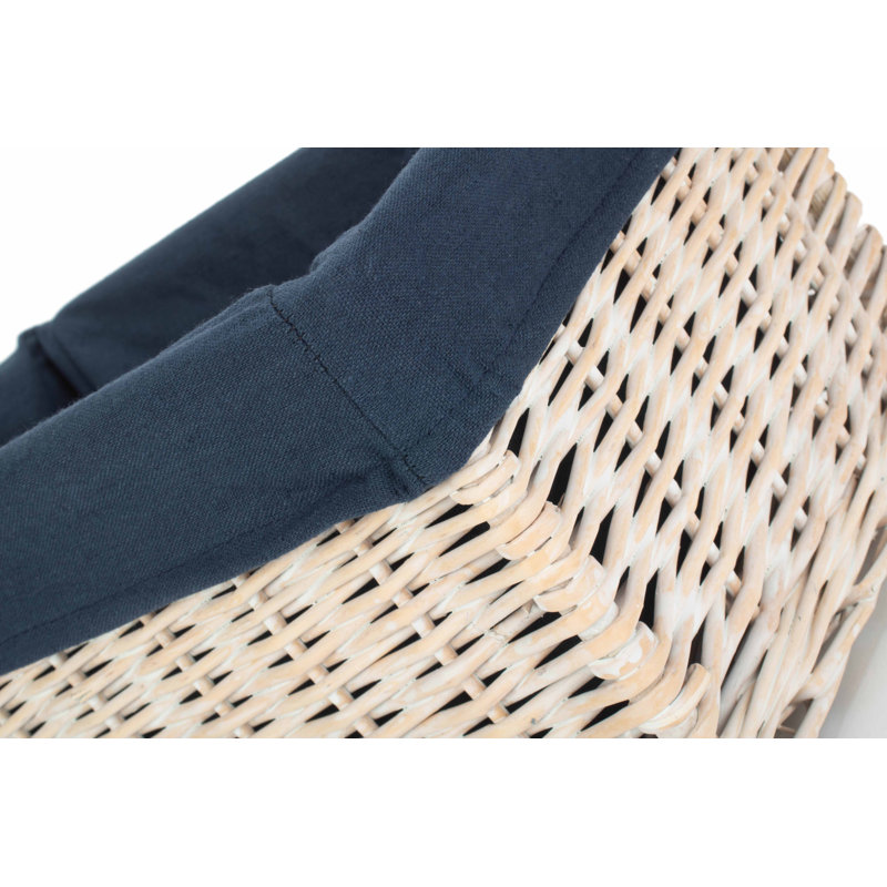 Lily Manor Wicker Storage Basket with Lining , 19cm H x 37cm W x 26cm D, White Wash/Navy