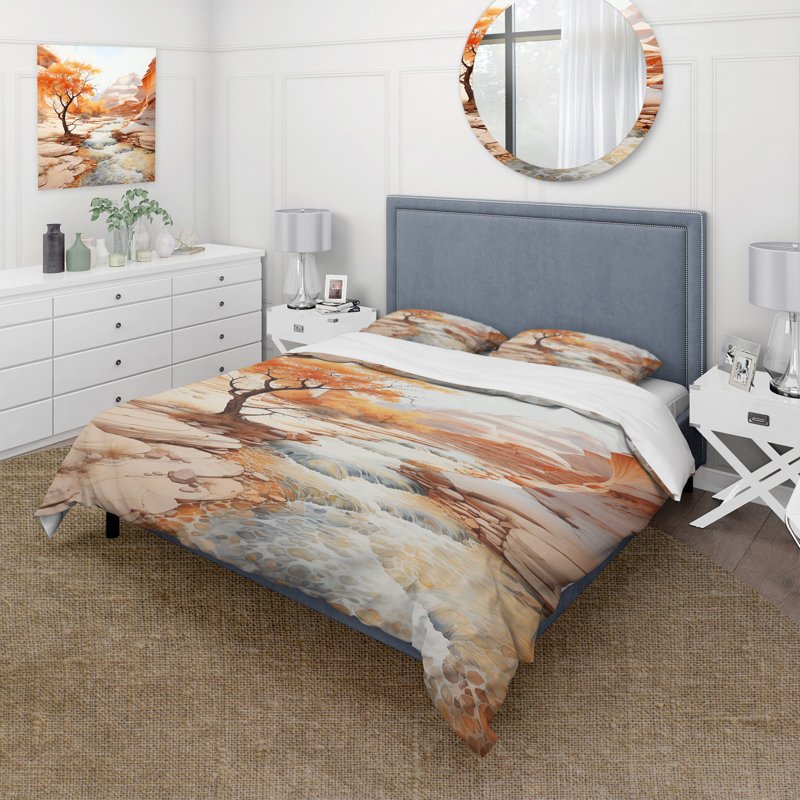Literie , Housse de couette pour grand lit et 2 taies décor