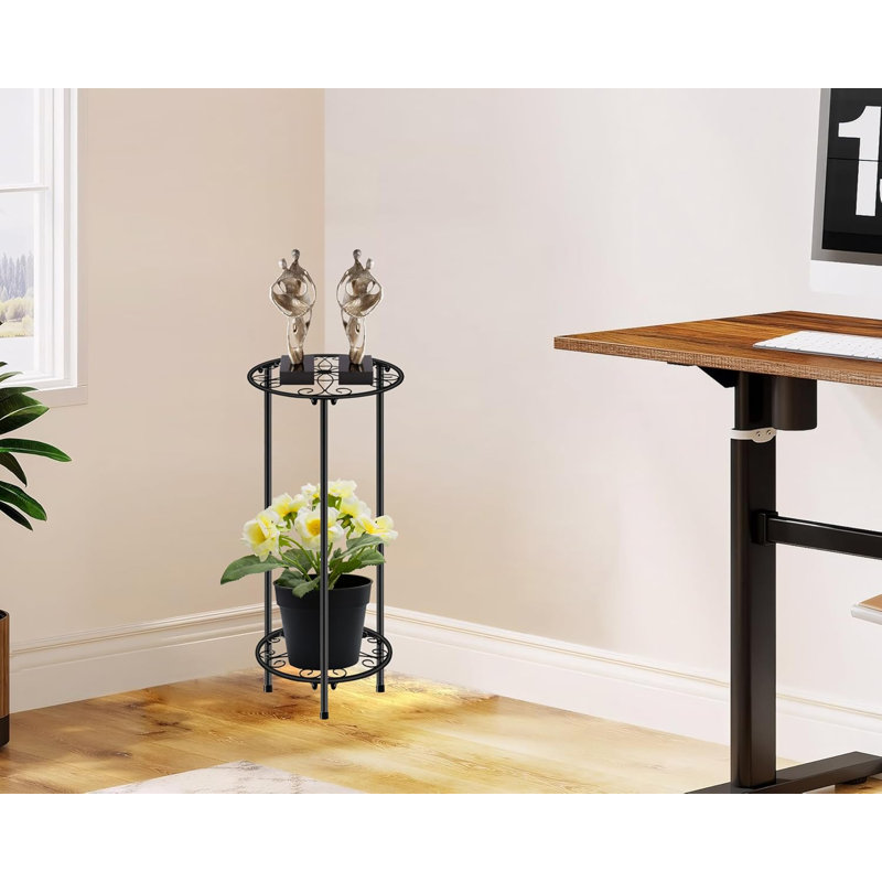 Support à plante pour l'intérieur et l'extérieur, étagère à fleurs en métal antirouille à 2 niveaux, support pour pots de plantes multiples