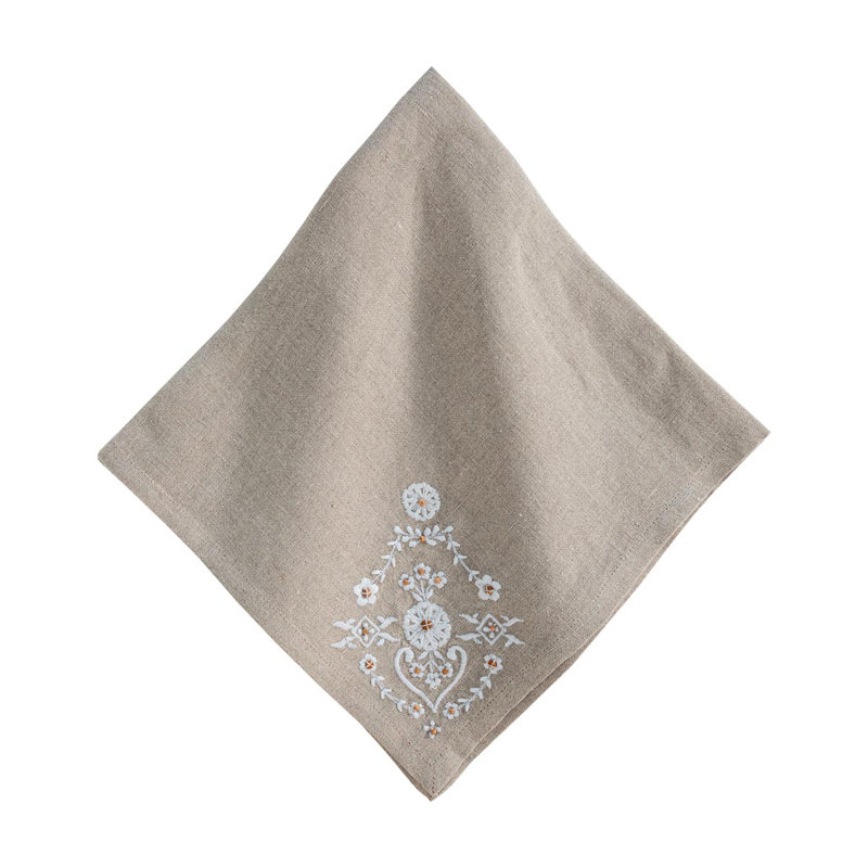 Heidi 22" Taupe Linen Embroidered Napkin Set