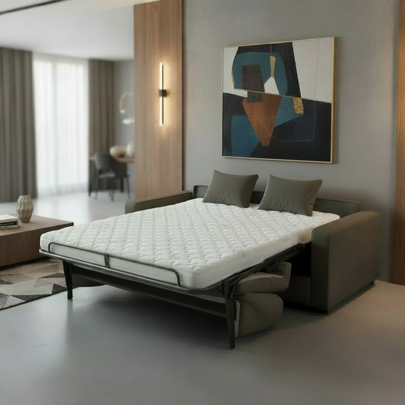 Marlene 81" Genuine Italian Top Grain Leather Queen Sleeper Sofa Bed with Memory Foam Mattress