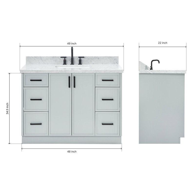 ARIEL Kelly 55 Single Sink Bathroom Vanity with Italian Carrara Marble Top, Gray, 55"