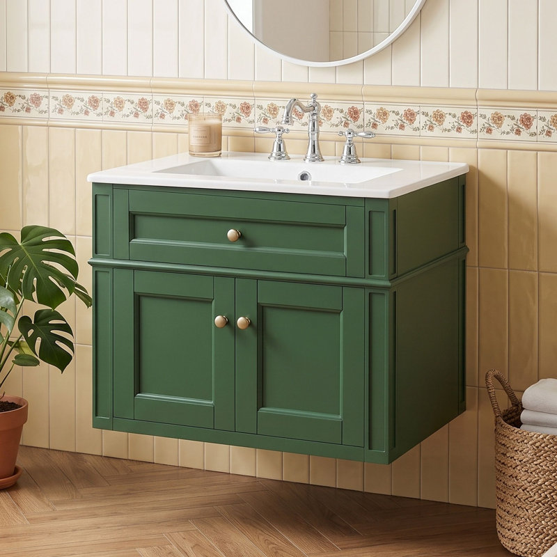 Meuble-lavabo mural avec lavabo en céramique, Green