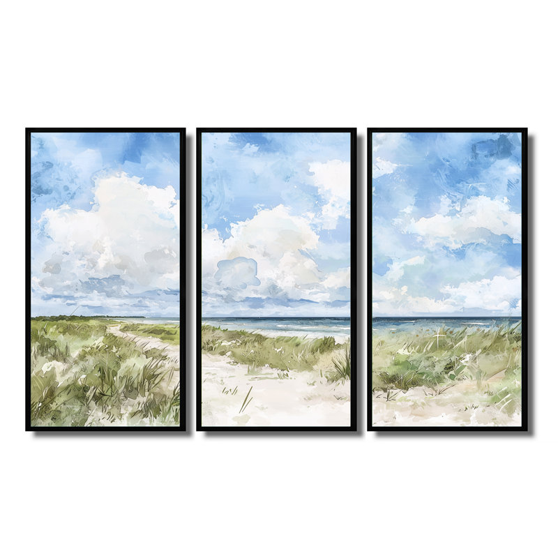 Texas Coastal Beach - ensemble d'art mural Texas, 32" H x 48" W, Reproduction avec cadre flottant, Noir