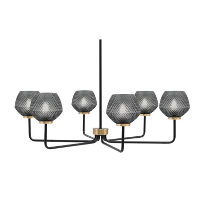 Amarmula 6 Light Chandelier, Matte Black & New Age Brass Finish, 6" Smoke Textured Glass