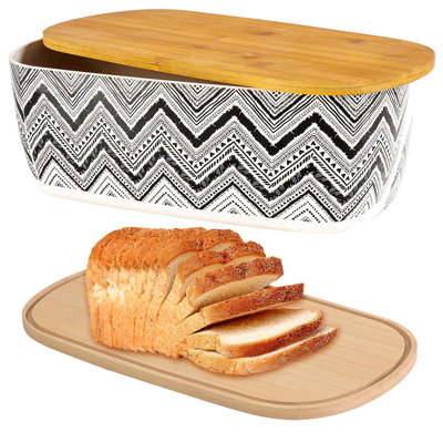 Bread Box with Cutting Board Lid Made with Bamboo Fiber, Bread Box,(Pattern)