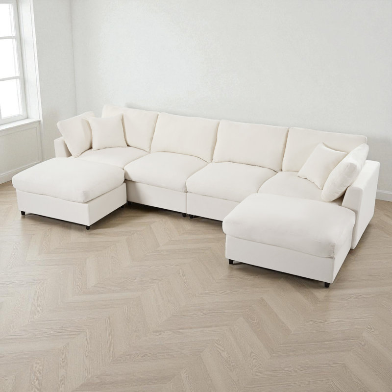 Grand canapé modulaire rembourré en U Larralde, 2 grandes chaises avec espace de rangement pour le salon, 2 coussins de soutien