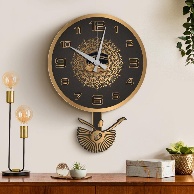 Horloge murale à pendule de style islamique - Design Kaaba - Famille Musulmane - Ramadan Mubarak - Cadeau silencieux, Petit
