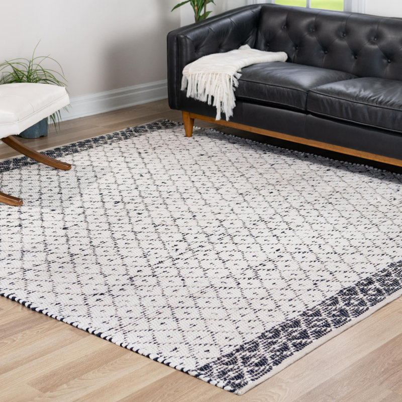 Tapis géométrique ivoire en jute et sisal tissé à plat à la main, Carré 10 pi