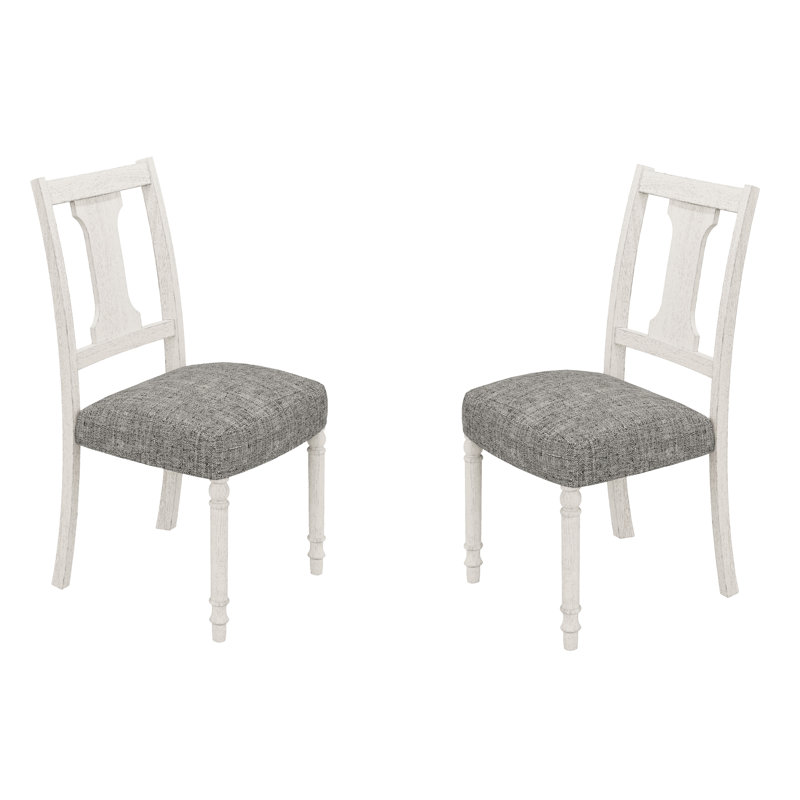 Chaise de salle à manger blanche et grise de 2 personnes, profondeur de siège 18,5 po, 2 pièces + grain de bois naturel, hauteur du dossier 19 po, revêtement en lin