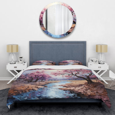Vangogh Blossoming Almond Trees I - Ensemble de housse de couette paysages - microfibre de polyester
