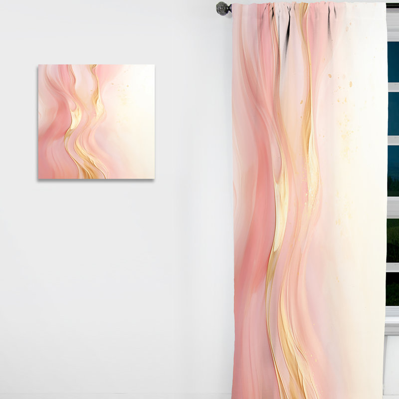 Gold And Pink Soft Wave Fusion II - Modern Curtain - Velvet Room Darkening - 1 panel, 52" W x 120" L