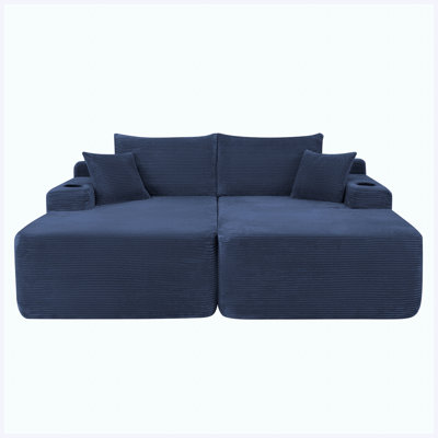 Canapé modulaire en L modulaire | Canapé modulaire 69 po Cloud, méridienne en forme de R avec assise profonde et confortable canapé 2 places pour salon moderne (tissu velours côtelé), bleu