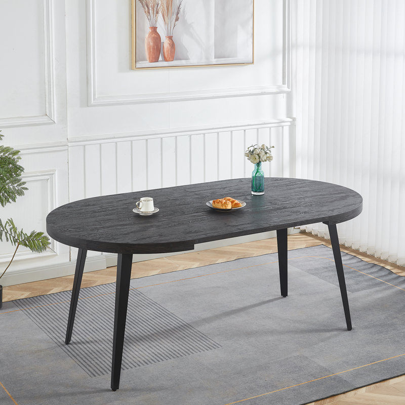 Table extensible, table de salle à manger, table de bureau, table basse, pieds en métal, plateau en bois aggloméré, 100/140 / 180X100X75Cm, couleur noire